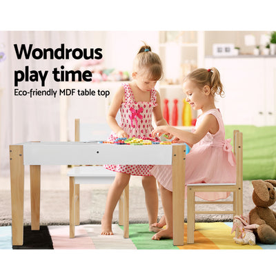 Keezi 3PCS Kids Table and Chairs Set Storage Toys Play Activity Desk Chalkboard