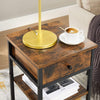 VASAGLE Nightstand End Table with a Drawer and 2 Storage Shelves Industrial Rustic Brown and Black