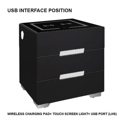 Smart Bedside Tables Side 3 Drawers Wireless Charging USB Left Hand Nightstand LED Light AU