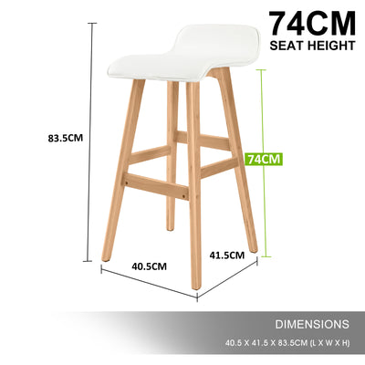 2X Wooden Bar Stool Dining Chair Leather SOPHIA 74cm WHITE