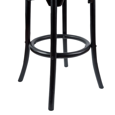 Aster 4pc Round Bar Stools Dining Stool Chair Solid Birch Wood Rattan Seat Black