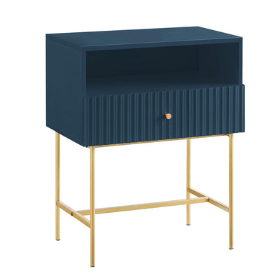 Lucia Slender Fluted Bedside Table in Blue