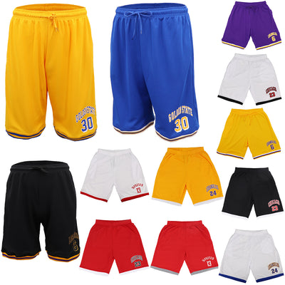 Men's Basketball Sports Shorts Gym Jogging Swim Board Boxing Sweat Casual Pants, Yellow - Los Angeles 6, S