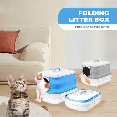 Large Foldable Cat Litter Box Plastic Toilet Easy Cleaning