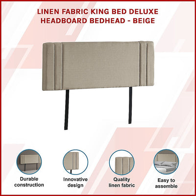 Linen Fabric King Bed Deluxe Headboard Bedhead - Beige