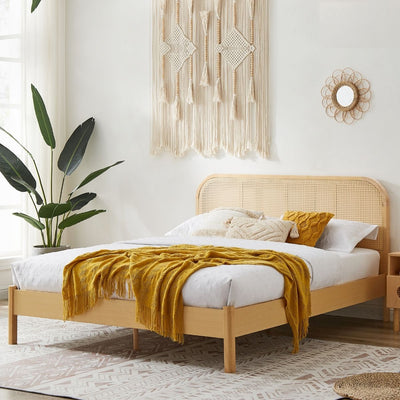 Lulu Bed Frame with Curved Rattan Bedhead - Queen