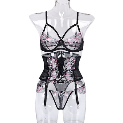 Cross Strap 3 Piece Lingerie