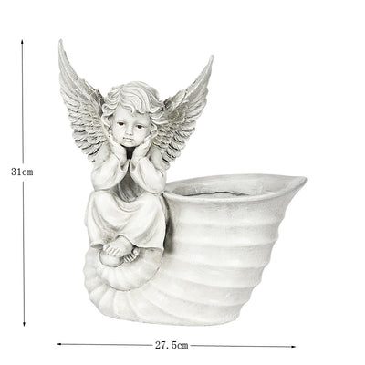 Angel Resin Cylinder Sculpture Flower Pot