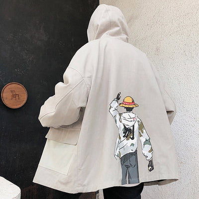 Men's Coat Loose Print Hooded Casual Jacket