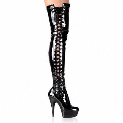 Leather Thigh High-Heeled Boots