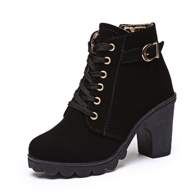 High Quality Solid Lace-up Ladies Boots