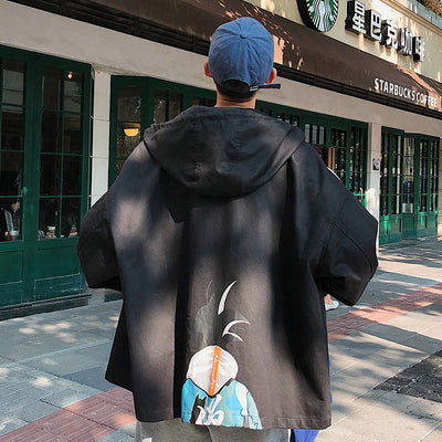 Men's Coat Loose Print Hooded Casual Jacket