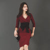 2021 New V-Neck Slim-Fit Lace-Up Contrast Color Bag Hip Mid-Length Dress