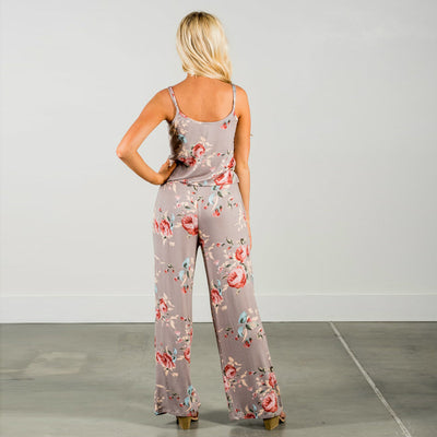 Sling Printed Lace-Up Tall Large Loose Wide Leg One-Piece Long Pants