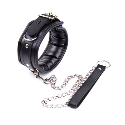 Neck Sleeve Bondage Leather leash and Chain