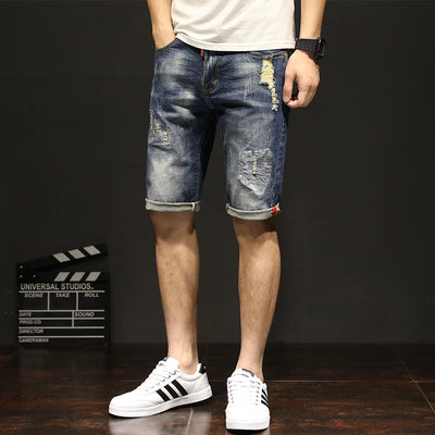 Men's Casual Knee length Jeans Straight Pants