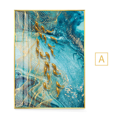 Abstract Gold Fish Canvas Painting
