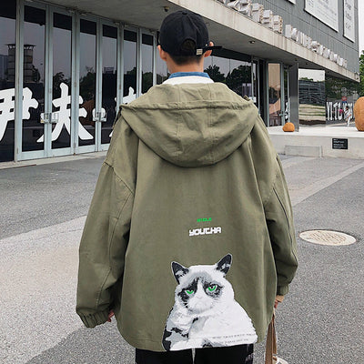 Men's Coat Loose Print Hooded Casual Jacket