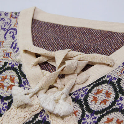 Retro Stitching Tassel Sweater