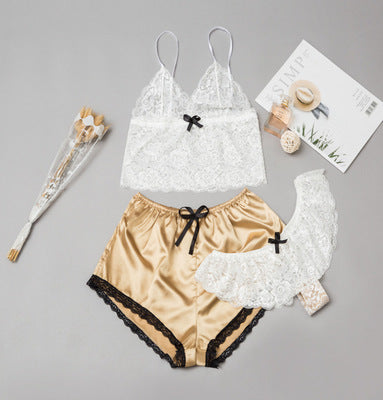 Satin Lingerie Lace Shorts Set