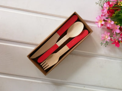 24pcs / Set Wooden Cutlery Set