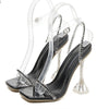 Women's High Heels With Open-Toe PVC Rhinestone Back