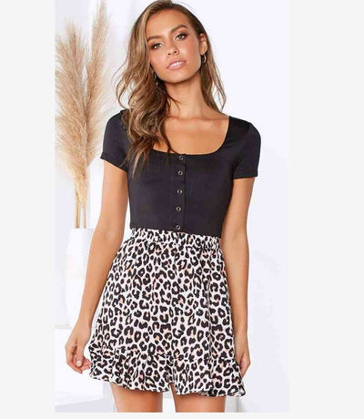 Leopard-Print Elasticated Ruffled Skirt