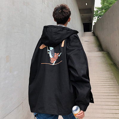 Men's Coat Loose Print Hooded Casual Jacket