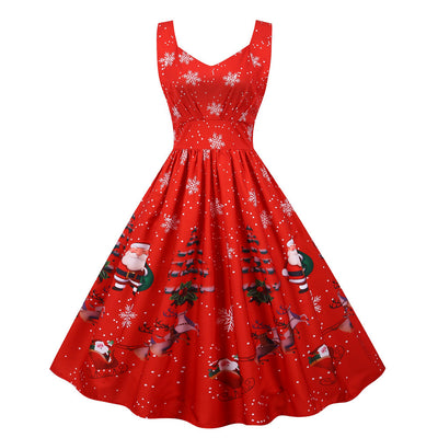 Christmas sleeveless sling print dress