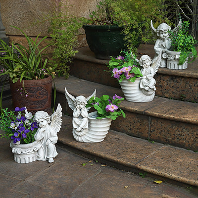 Angel Resin Cylinder Sculpture Flower Pot