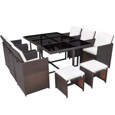 Garden Dining Set 27 pcs. Brown Poly Rattan