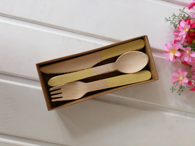 24pcs / Set Wooden Cutlery Set