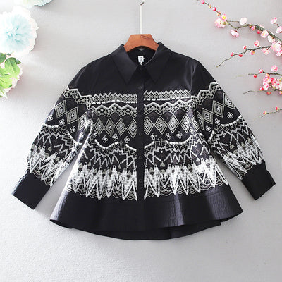 Embroidered Floral Lapel Cardigan Shirt