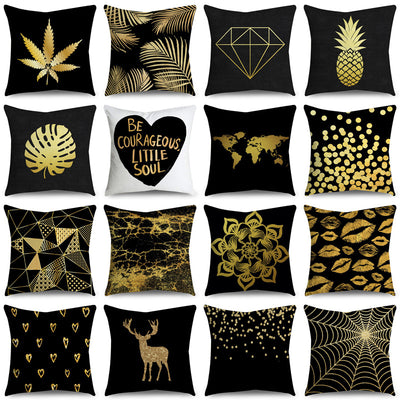 2 Piece Set Black Gold Cushion Covers