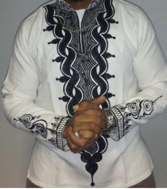 African National Wind Printing V Collar Long Sleeved Shirt for Men