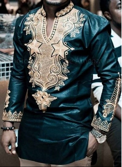 African National Wind Printing V Collar Long Sleeved Shirt for Men
