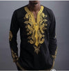 African National Wind Printing V Collar Long Sleeved Shirt for Men