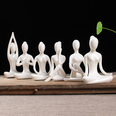 Abstract Art Ceramic Yoga Figurines 6 Pce Set