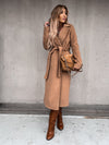 V Neck Tie Woolen Coat