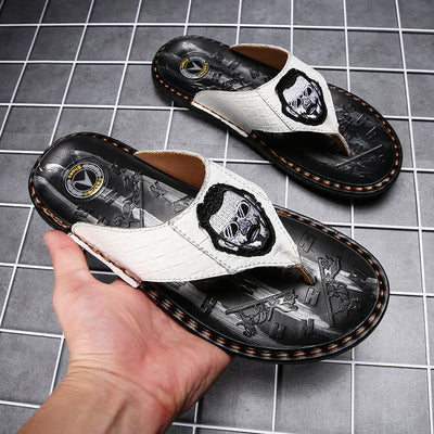 Men Outdoor Leather Flip Flops Sandals