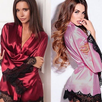 Silk Lace Lingerie Nightdress Robe