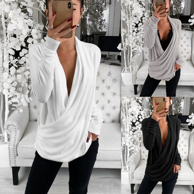 Low-Cut Long-Sleeved Blouse