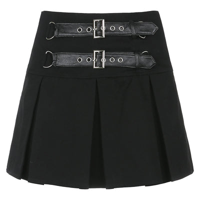 Leather Buckle High Waist Skirt