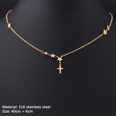Cross Bead Necklace Clavicle Chain Gold - Casa Loréna Store