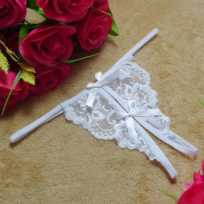 Transparent Bow Lace Ladies Crotchless Thong
