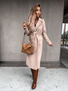 V Neck Tie Woolen Coat