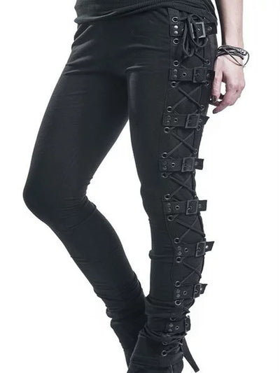 Gothic Punk Style Lace-up Leggings Hip High Waist Trousers